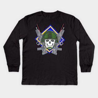 Skull Squad patch with Crossed Weapons Kids Long Sleeve T-Shirt